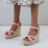 Wedges Sandals Women Summer 2026 Platform High Heels Gladiator Flip Flops Black Pink Knitted Party Shoes Female Large Size 45