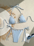 Shell Decoration Ribbed Halter Strappy Bikini Women Swimwear Female Swimsuit Two-pieces Bikini Set Bather Bathing Suit Swim Lady