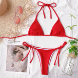 5 Colors Sexy Bikini Women Solid Swimwear Swimsuit Triangle Halter Pit Striped Bikinis Set Bathing Suit Female Banadores Mujer