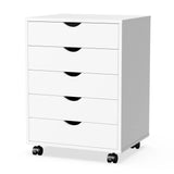 JHK Wood Nightstand Five Drawers With Rollers