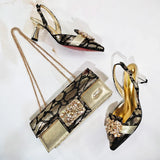 Doershow High Quality African Style Ladies Shoes And Bags Set Latest BROWN Italian Shoes And Bag Set For Party HM1-1