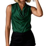 Women Satin Halter Tank Tops Fashion Fitted Solid Color Cowl Neck Sleeveless Vest Trendy Summer Streetwear