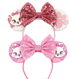 Kawaii Disney Mickey Mouse Ears Headbands For Girls Marie Cat Hairbands Headwear Adults Women Sequined 5" Bows Hair Accessories
