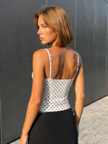 Women Retro Stylish Camis Dots Print Lace Trim Sleeveless V Neck Slim Fit Tank Tops Spaghetti Strap Vest Summer Daily Casual
