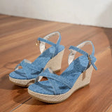 Summer Slope Heel Buckle Open Toe Wedge Ultra High Heel Women's Sandals 2026Fashion One Line Buckle Sandals Women Shoes  Heels