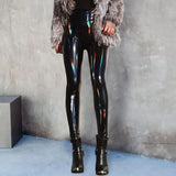 Sexy Nightclub Pants Women Faux Leather Pencil Pants Solid Color High Waist Mirror Surface Solid Color Shinny Slim Trousers