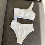Wrinkled Asymmetric One Shoulder Female Swimwear One Piece Swimsuit Women Monokini Bather High Cut Out Bathing Suit Swim Lady