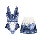 New Swimsuit High-End Design 2Pcs Floral Print Ruffle Slimming Holiday Sexy Hot Spring One Piece Swimsuit for Women