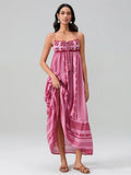 Women Summer Sleeveless Flowy Dress Geometric Print Knit Corset Ruffle A-line Long Dress Casual Party Bohemian Streetwear