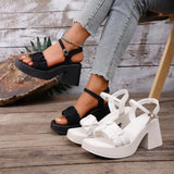 2026Sandals Comfort Shoes for Women Buckle Strap Suit Female Beige High Heels Square Toe Large Size New Fashion Black High-heel