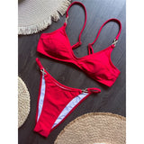 10 Colors V Neck Rhinestones Bikini Female Swimsuit Women Swimwear Padded Bather Bathing Suit Swim Two-pieces Bikini set K8138
