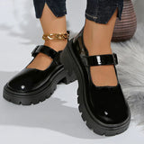 Patent Leather Thick Sole Mary Jane Shoes Women 2025 Ankle Buckle Platform Pumps Woman Round Toe High Heel Lolita Shoes Female