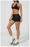 Breathable Striped Patchwork Yoga Clothing Women Fake Two-piece Sports Bra Folding High Waist Shorts Gym Running Fitness Suit