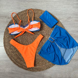 4 piece Bikini Set with Mini Skirt Headscarf Push Up Women Swimsuit 2024 Sexy Swimwear Brazilian Bikinis Thong Biquini Beachwear