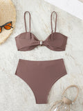 Strappy High Waist Bikinis 2026 Women Sexy Shell Swimsuit Solid Padded Swimwear Female Bathers Bathing Swimming Swim Suit