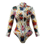 S - XXL New One Piece Swimsuit Women Swimwear Female Padded Bather Bathing Suit Swim With Pants Zipper Printed Long Sleeve K8113