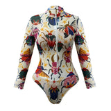 S - XXL New One Piece Swimsuit Women Swimwear Female Padded Bather Bathing Suit Swim With Pants Zipper Printed Long Sleeve K8113