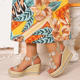 Round Toe Open Toe Platform Non-Slip Plus Size Pumps Rhinestone Fashion Bow Wedge Sandals