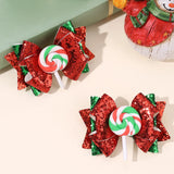 2Pcs Christmas Lollipop Bow Hair Clips For Girls Cute Sparkly Sequins Candy Hairpins Children Xmas Party Headwear Accessories