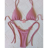 2025 Halter Bikinis Women Swimsuit New Sexy Swimwear Floral Brazilian Bikini Set Micro Biquini Female Cute Solid Beachwear