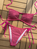 DEKA Women Mini Lace-up Bikini Set Pleated Bandeau Swimsuit Female Thong Swimwear Bather Swimming Beachwear Bathing Suit