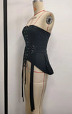 Sexy Strapless Waist Cinching Vest Women Black Ouble Metal Buckle Unique Woven Slimming Shaping Fishbone Ruffles Tank Tops