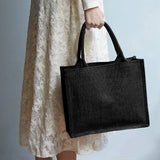 ABQR 6PCS Black Burlap Tote, Tote Bags with Handles & Laminated Interior, Wedding Bridesmaid Gift Bags, Blank Bags