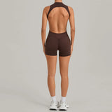 Women's Seamless Yoga Jumpsuits Sports Running Fitness Backless Sleeveless Hip-lifting One-piece Workout Gym Shorts Bodysuits