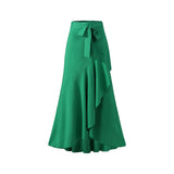 Irregular Ruffle Hem Sexy Skirt For Women Elegant Summer Wrapped Hip Fishtail Skirt High Waistband Solid Color Flowy Skirt