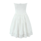 White Lace Dress Women Strapless Sleeveless Short Summer Dress Corset Cotton Mini Beach Casual Vestidos Party Dress 2025