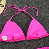 New Sexy Neon Pink Brazilian Bikini Women Swimwear Halter Swimsuit Female Two-Pieces Bikini Set Bather Bathing Suit Swim V1312