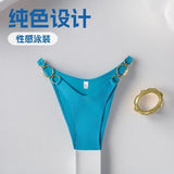 Sexy Low Waist Women Bikini Bottom Side Metal Buckles Hollow Out Swimming Thongs Summer Beach G-String Bathing Swimming Trucks