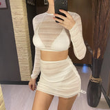 Long Sleeve Cover Up Skirt Halter Bikini Female Swimsuit Women Swimwear Four-Pieces Bikini Set Bathing Suit Bather Swim V7273