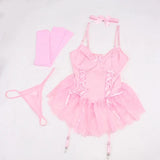 Toucheart Lace Fancy Patchwork Garters Sexy Lingerie Girly Pink Corset Dress Stocking Matching Cute Sexy Uniform Lingerie New