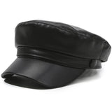 Women's Faux Leather Beret Retro Flat Top Painter Hat