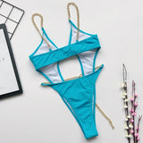 Sexy Metal Chains String High Cut One Piece Swimsuit Women Swimwear Female Monokini Tummy Cut Out Bathing Suit Swim Beach Wear