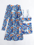 New Sexy 3 Pieces Suit for Women Neck Hanging Bikini Set+Cover-up Swimwear Sunproof Tankini High Waist Shorts Swimsuit Beachwear