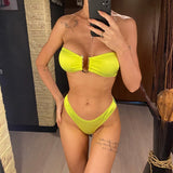 New Sexy Bandeau Strapless Bikini Female Swimsuit Women Swimwear Two-pieces Bikini set Padded Bather Bathing Suit Swim V4647D