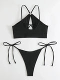 2026 Sexy Orange Bikini Hollow Out Push Up Two-Piece Swimsuit Women Halter Bandage Backless Thong Swimwear Summer Beachwear New