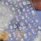 5D Deep Sea Fish Nail Art Stickers Shimmery Bubble Colorful Marine Life Nail Decals Summer Ocean Self Adhesive Manicure Decal