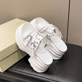 Summer Silver Chunky Platform Sandals Women Fashion Buckle Thick Bottom Slippers Woman Punk Wedges High Heels Sandalias Mujer
