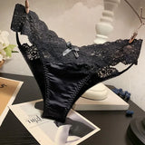 Women's Briefs Satin Lace Sexy Women's Underwear Low Waist Transparent Hollow Out Panties Breathable Soft Seamless Lingerie