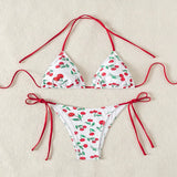 Sexy women cute cherry print halter string micro bikini sets two pieces swimsuit Swimwear bathing suit beach outfits biquini