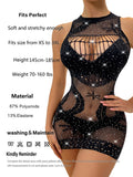 Plus Size Erotic Sexy Lingerie Bling Rhinestone Fishnet Bodysuit Transparent Sex Dress Women Mesh Tights Sexy Exotic Lingerie
