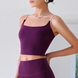 Women's Sexy Backless Yoga Sports Vest Fixed One-Piece Cup Contrast Suspender Beautiful Back Fitness Bra for Active Wear