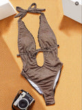 2026 New Women Sexy Deep V Neck One-piece Suit Swimwear Frill Backless Lace-up Swimsuit Hollow Out High Waist Bodysuit Beachwear