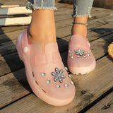 Luxury Rhinestone Pink Platform Clogs Shoes Women Crystal Flowers Hollow Out Sandals Woman Anti Slip Thick Bottom Beach Sandles