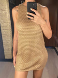 2026 Sexy Backless Cut Out Crochet Knitted Tunic Beach Cover Up Cover-ups Beach Dress Beach Wear Beachwear Female Women V5461
