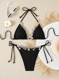 Shell Decoration Halter String Strappy Bikini Women Swimwear Female Swimsuit Two-pieces Bikini Set Ribbed Bathing Suit Swim Lady