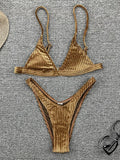 Ribbed Metallic Velvet Bikini Women Swimsuit Female Thong Swimwear Two Pieces Bikini Set High Cut Bathing Suit Swim Beachwear
